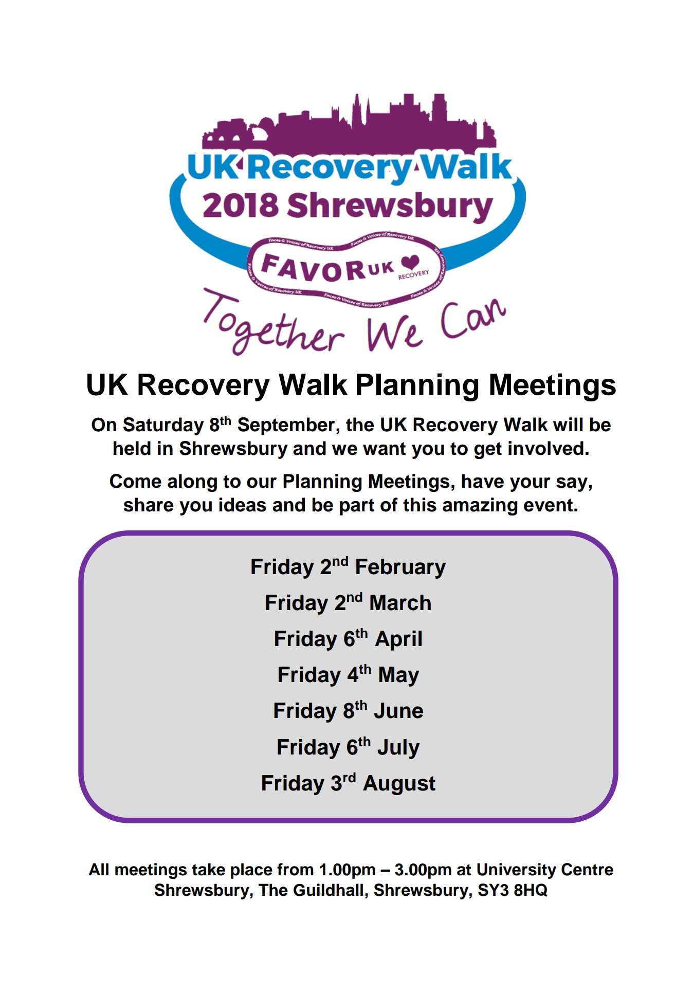 UK Recovery Walk Planning Update January 2018